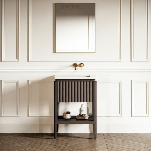 Eclat Grey Oak Wood Grain Vanity Unit 600mm