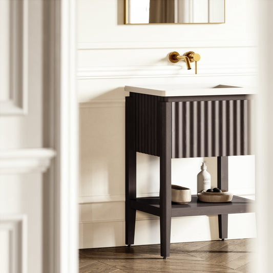 Eclat Grey Oak Wood Grain Vanity Unit 600mm