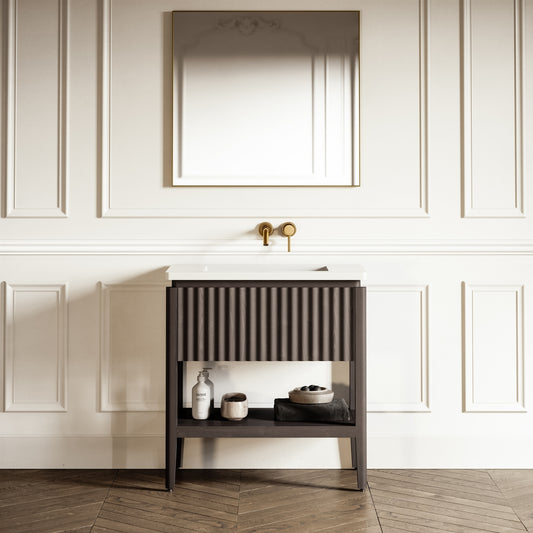 Eclat Grey Oak Wood Grain Vanity Unit 800mm