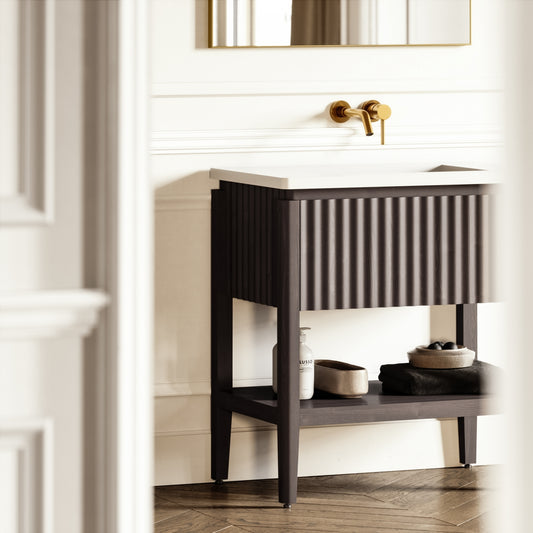 Eclat Grey Oak Wood Grain Vanity Unit 800mm