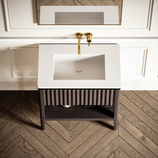 Eclat Grey Oak Wood Grain Vanity Unit 800mm