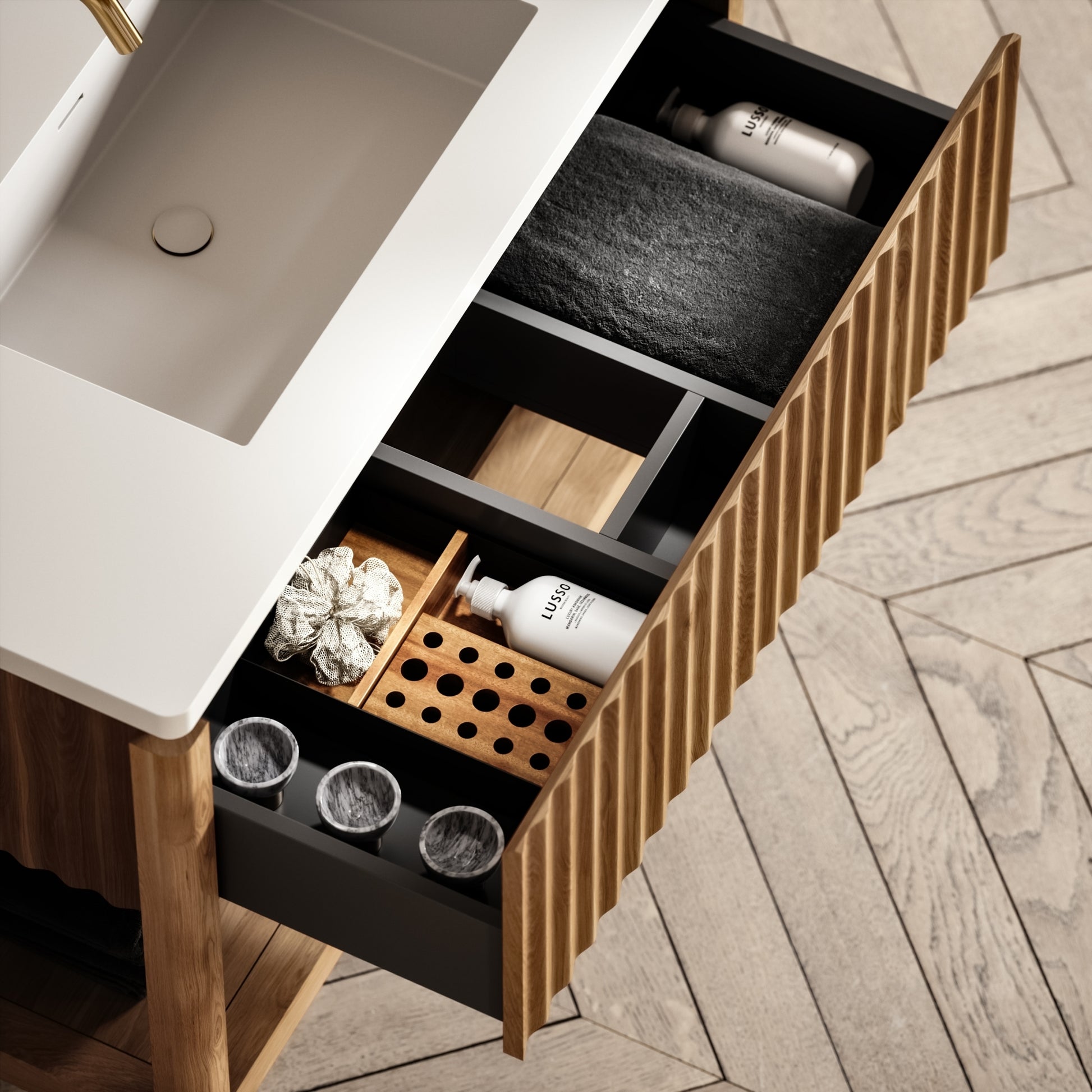 Eclat Oak Wood Grain Vanity Unit 1000mm