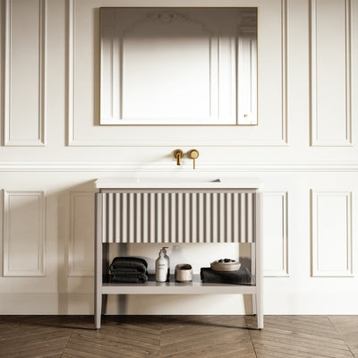 Eclat Velvet Beige Wood Grain Vanity Unit 1000mm