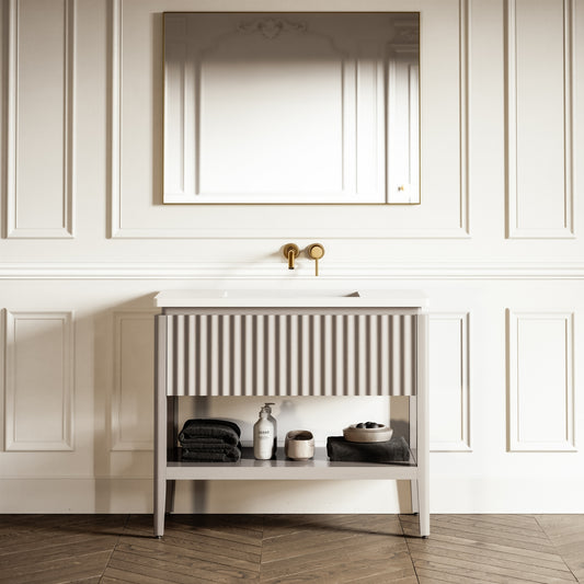 Eclat Velvet Beige Wood Grain Vanity Unit 1000mm