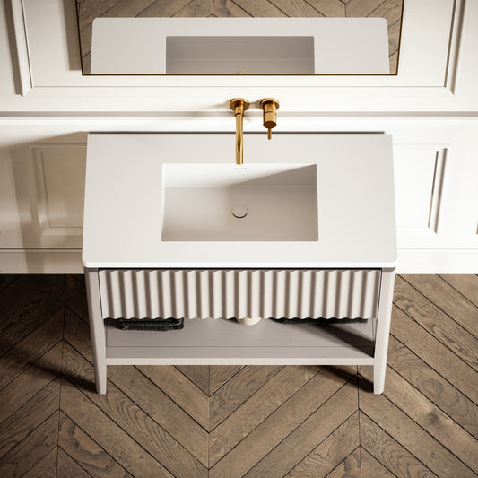 Eclat Velvet Beige Wood Grain Vanity Unit 1000mm