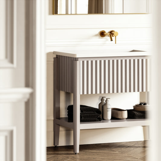 Eclat Velvet Beige Wood Grain Vanity Unit 1000mm