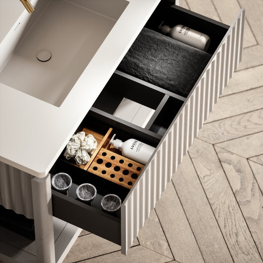 Eclat Velvet Beige Wood Grain Vanity Unit 1000mm