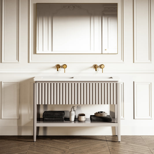 Eclat Velvet Beige Wood Grain Vanity Unit 1200mm