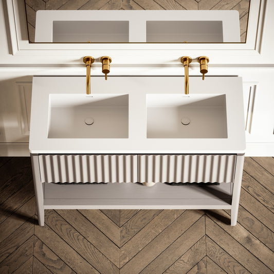 Eclat Velvet Beige Wood Grain Vanity Unit 1200mm