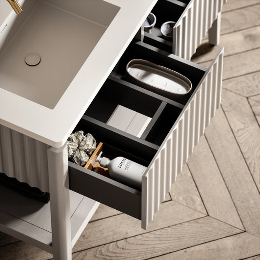 Eclat Velvet Beige Wood Grain Vanity Unit 1200mm