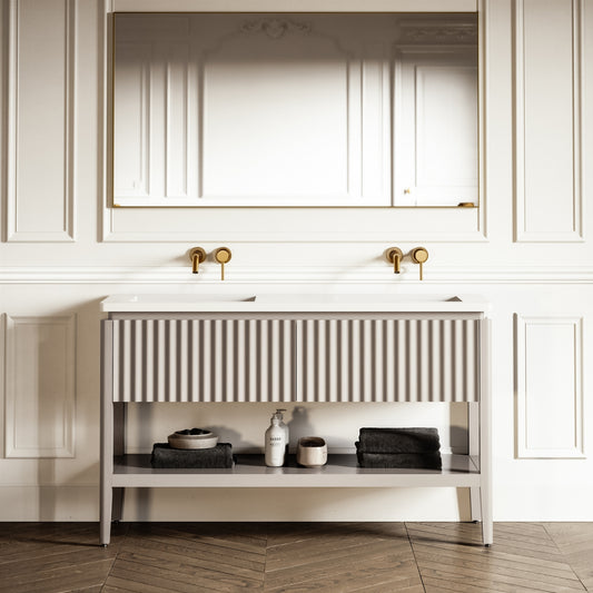 Eclat Velvet Beige Wood Grain Vanity Unit 1400mm