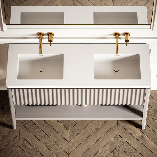 Eclat Velvet Beige Wood Grain Vanity Unit 1400mm