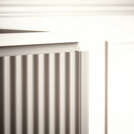 Eclat Velvet Beige Wood Grain Vanity Unit 1400mm