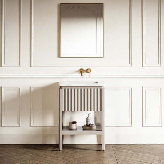 Eclat Velvet Beige Wood Grain Vanity Unit 600mm