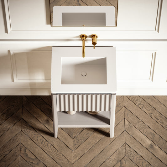 Eclat Velvet Beige Wood Grain Vanity Unit 600mm