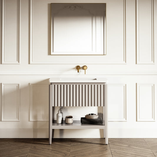 Eclat Velvet Beige Wood Grain Vanity Unit 800mm