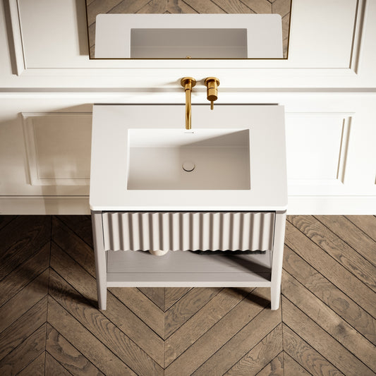 Eclat Velvet Beige Wood Grain Vanity Unit 800mm