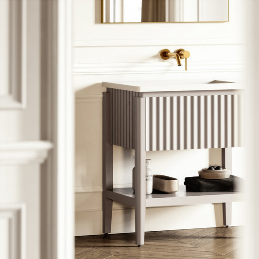 Eclat Velvet Beige Wood Grain Vanity Unit 800mm