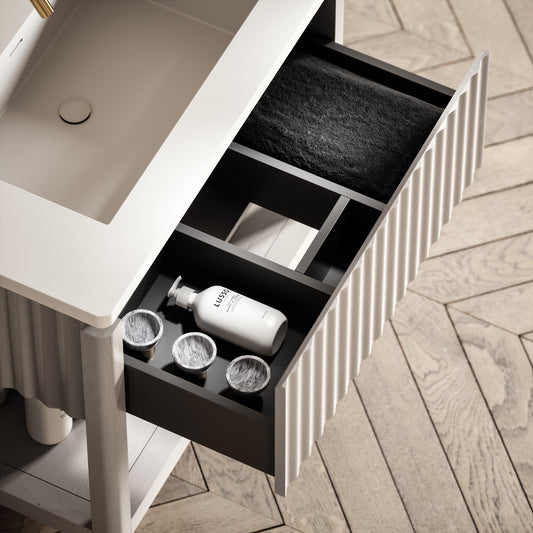 Eclat Velvet Beige Wood Grain Vanity Unit 800mm