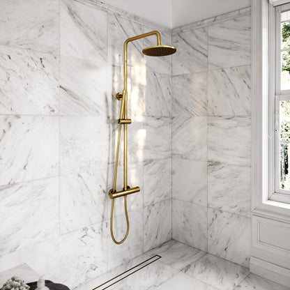 Elegance Brushed Gold Exposed Thermostatic Bar Shower with Riser