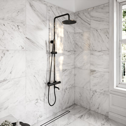 Elegance Matte Black Exposed Thermostatic 3 Way Shower