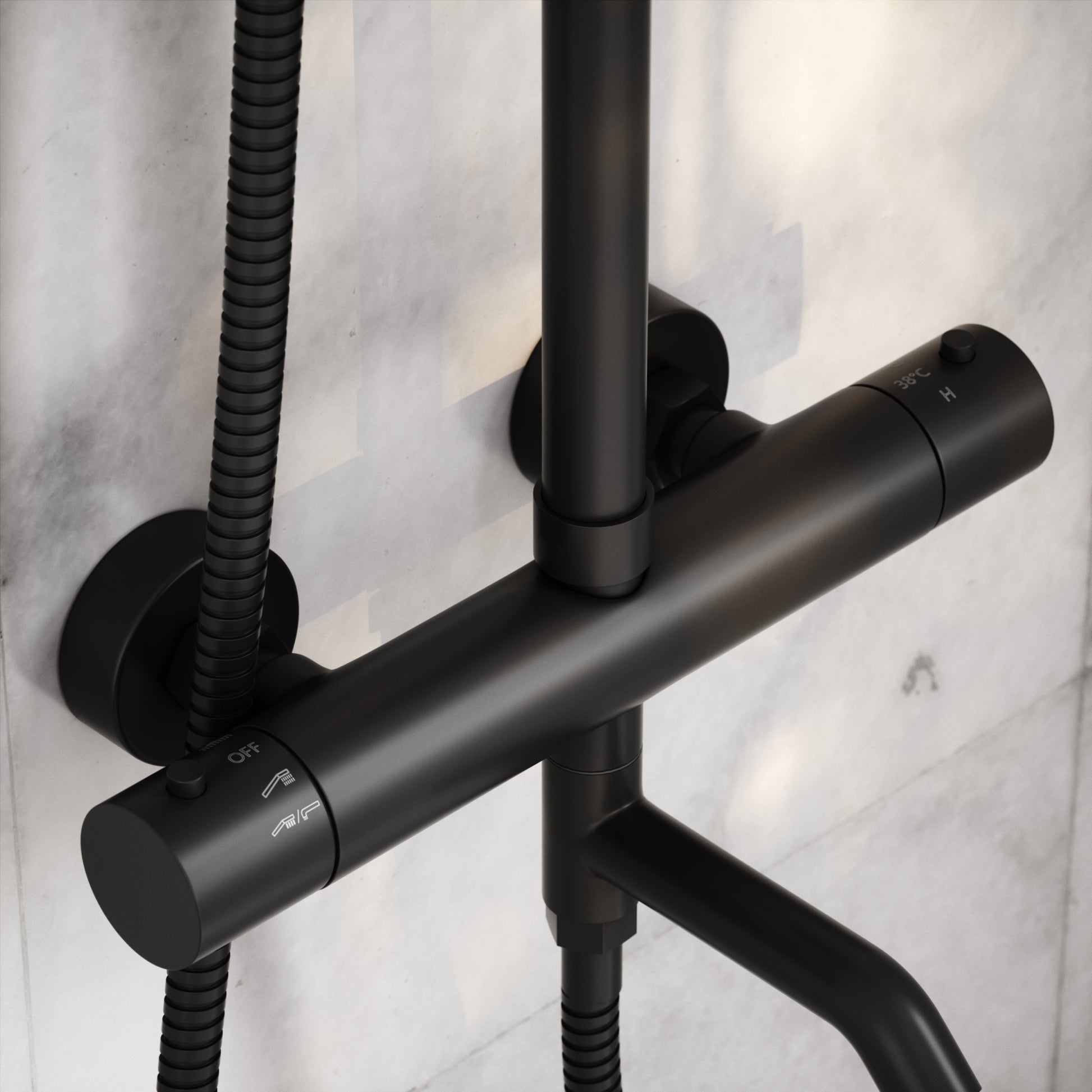 Elegance Matte Black Exposed Thermostatic 3 Way Shower