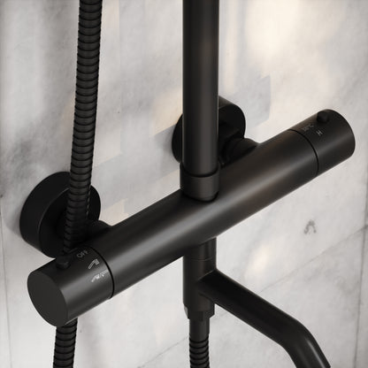 Elegance Matte Black Exposed Thermostatic 3 Way Shower