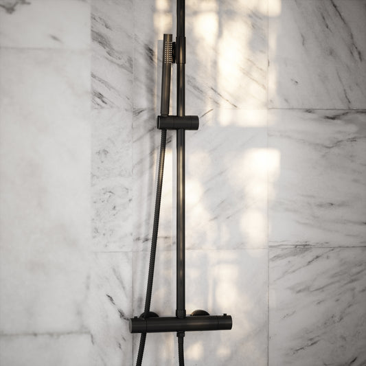 Elegance Matte Black Exposed Thermostatic Bar Shower with Riser