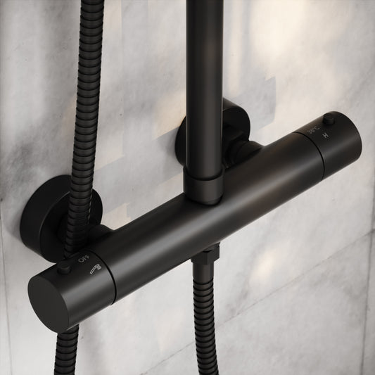 Elegance Matte Black Exposed Thermostatic Bar Shower with Riser