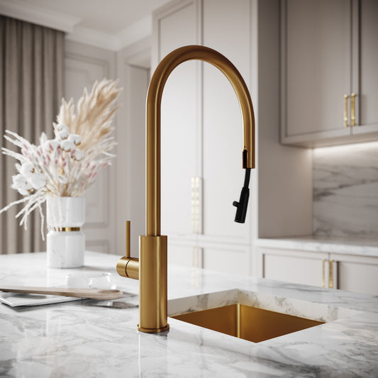 Elegance Pull Out Kitchen Mixer Tap Brushed Gold