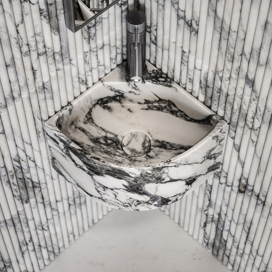 Elegant Arabescato Marble Micro Corner Basin 300mm