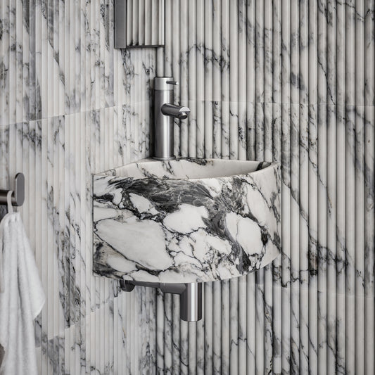 Elegant Arabescato Marble Micro Corner Basin 300mm