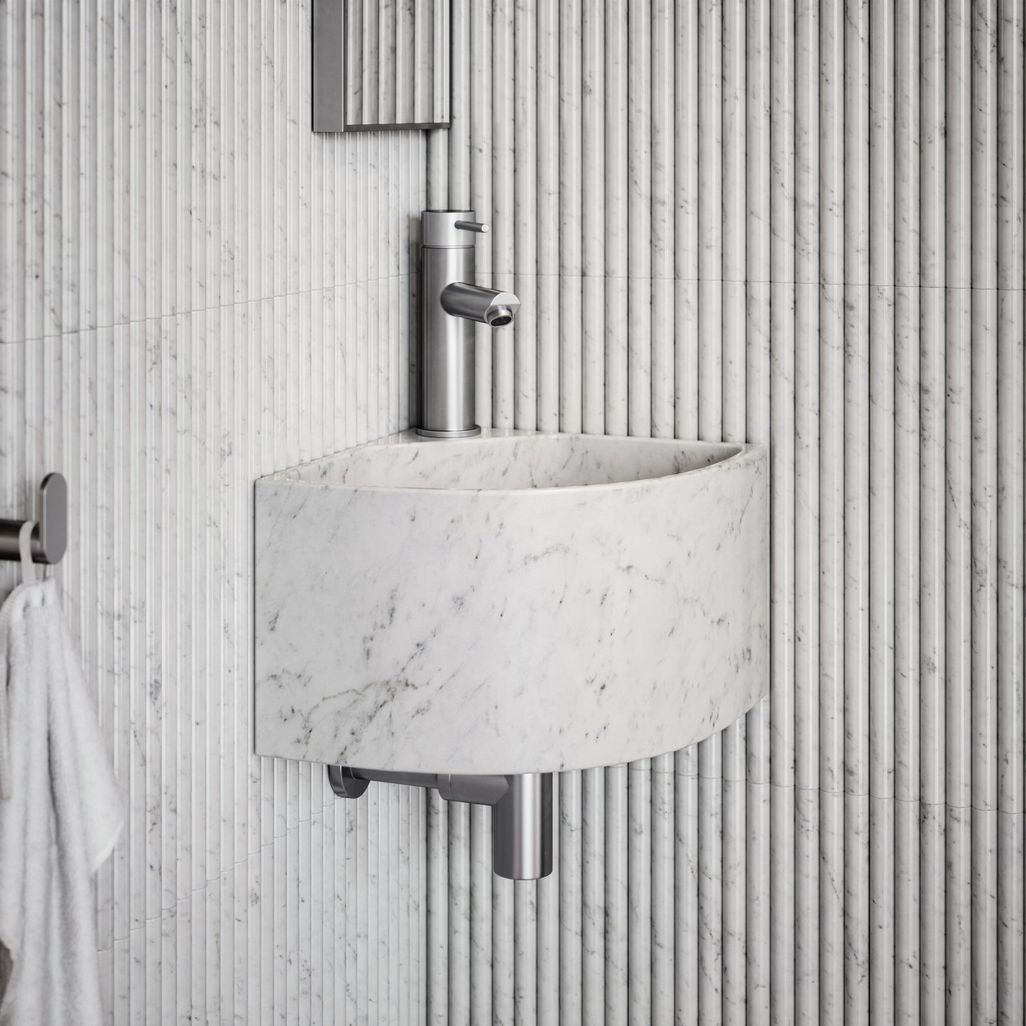 Elegant Carrara Marble Micro Corner Basin 300mm