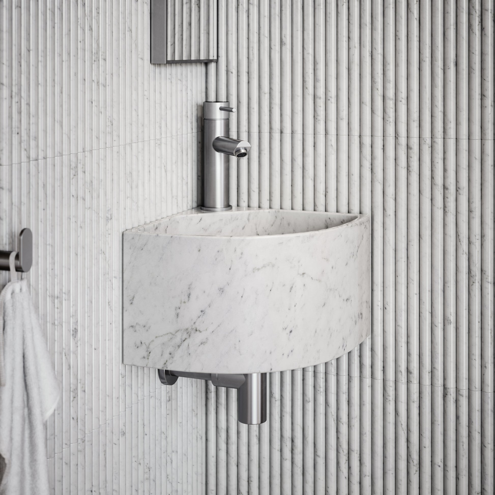 Elegant Carrara Marble Micro Corner Basin 300mm