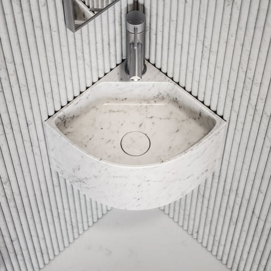 Elegant Carrara Marble Micro Corner Basin 300mm
