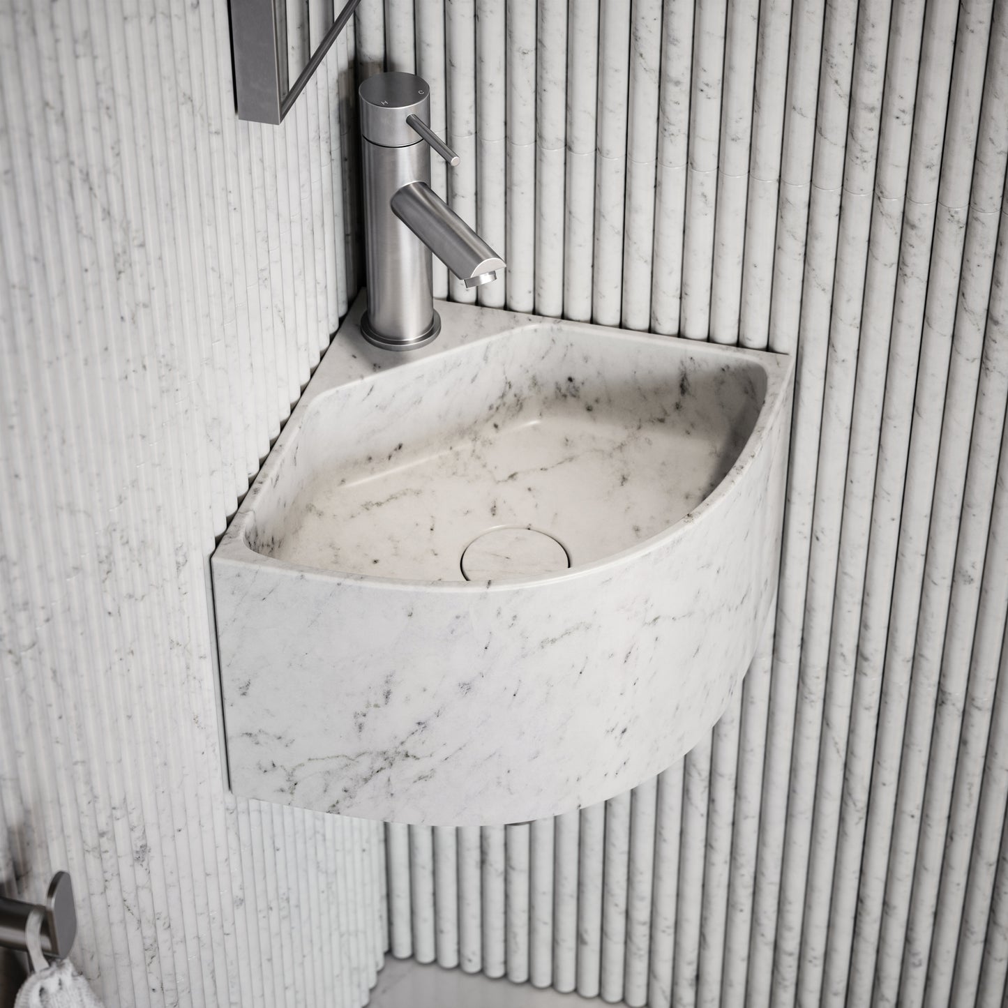 Elegant Carrara Marble Micro Corner Basin 300mm