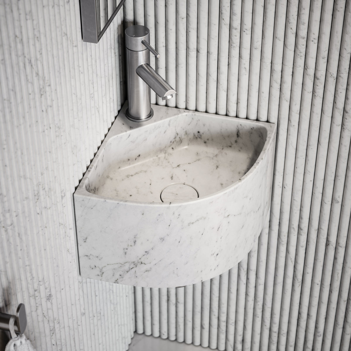 Elegant Carrara Marble Micro Corner Basin 300mm - LUSSO