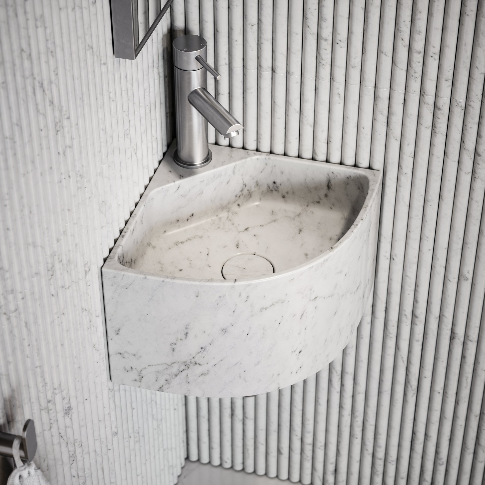 Elegant Carrara Marble Micro Corner Basin 300mm