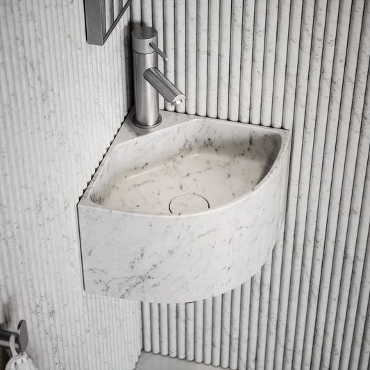 Elegant Carrara Marble Micro Corner Basin 300mm