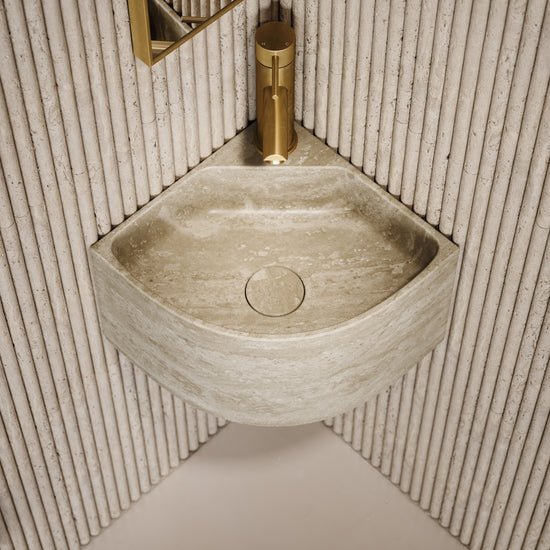 Elegant Travertine Stone Micro Corner Basin 300mm - LUSSO