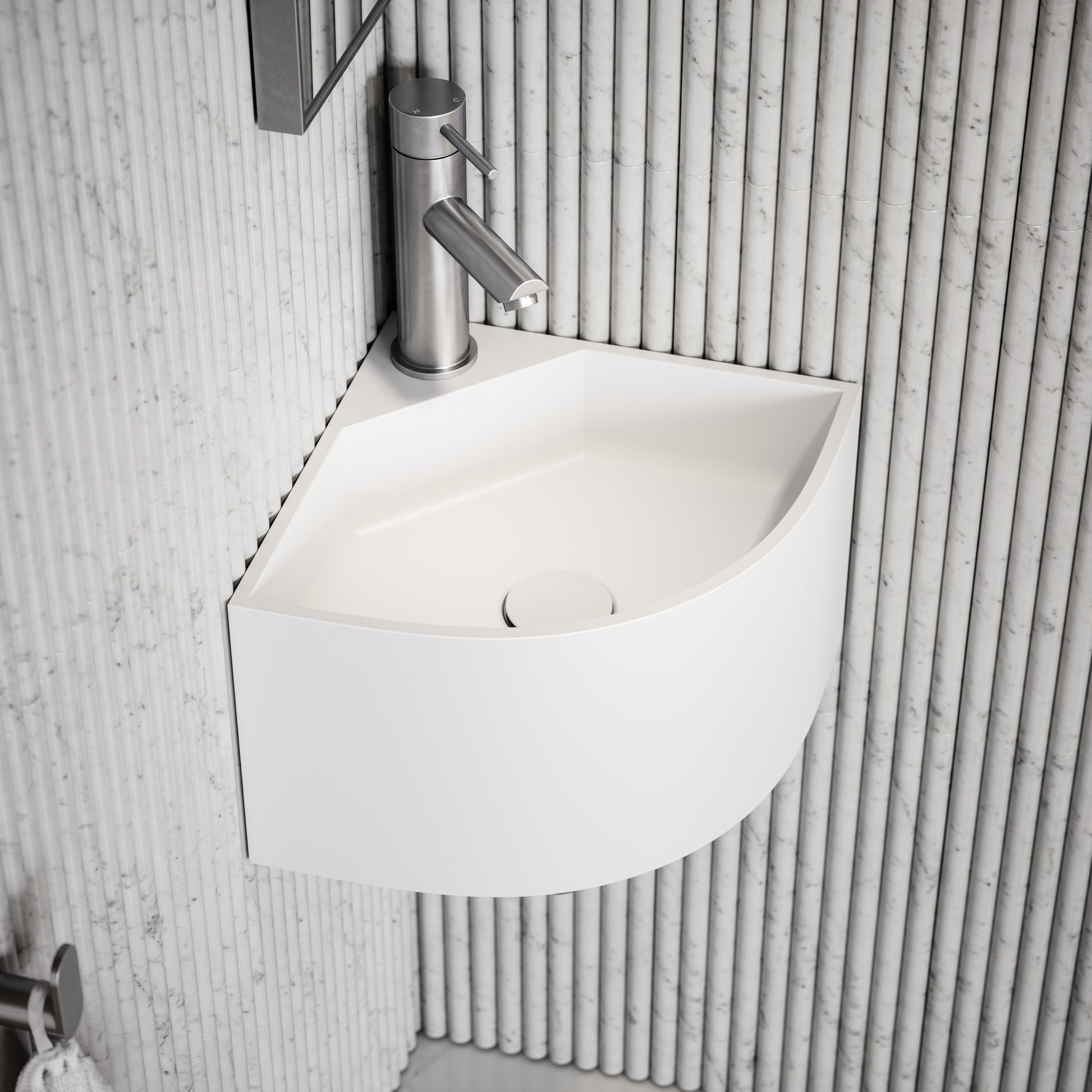 Elegant White Micro Corner Basin 300mm