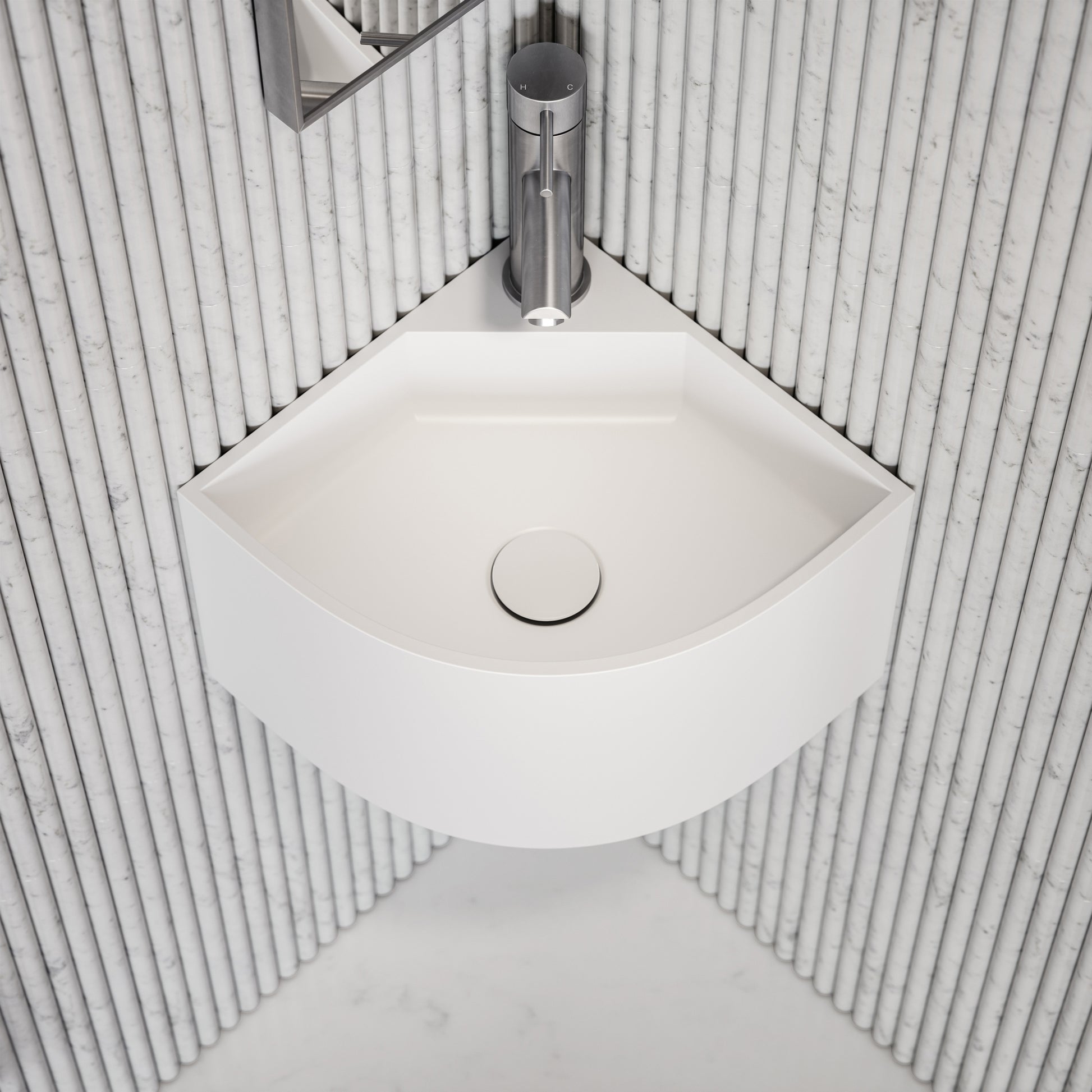 Elegant White Micro Corner Basin 300mm