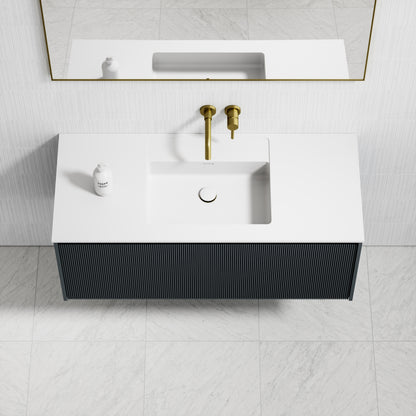 Eleganza Fluted Vanity Unit with Stone Basin (Matte Blue 1200mm)