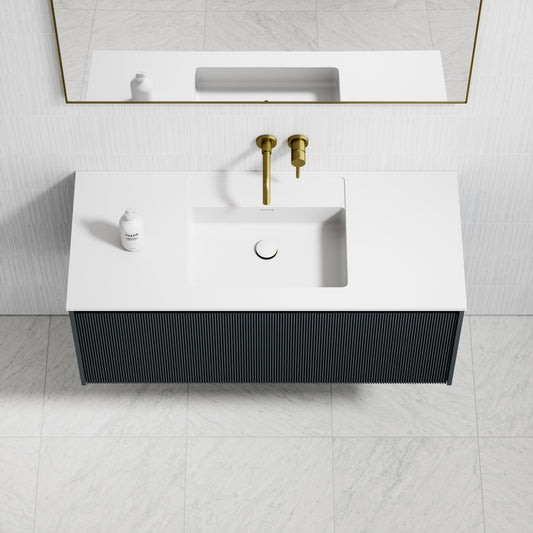 Eleganza Fluted Vanity Unit with Stone Basin (Matte Blue 1200mm)
