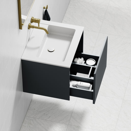 Eleganza Matte Blue Fluted Vanity Unit with Stone Basin 600mm