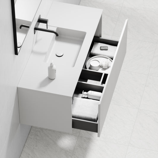 Eleganza Matte White Fluted Vanity Unit with Stone Basin 1200mm