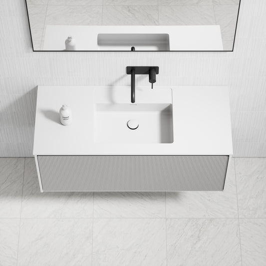 Eleganza Matte White Fluted Vanity Unit with Stone Basin 1200mm