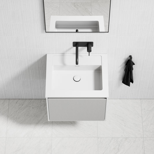 Eleganza Matte White Fluted Vanity Unit with Stone Basin 600mm