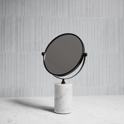 Elera Matte Black & Carrara Marble Table Top Cosmetic Mirror