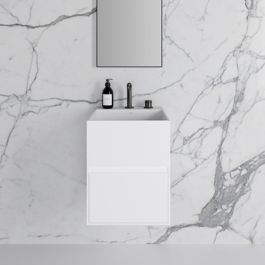 Ethos Matte White Vanity Unit with Stone Basin 400mm